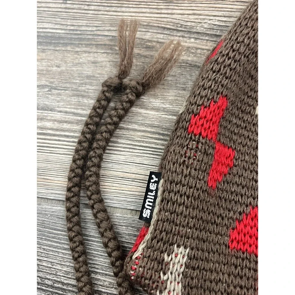 Smiley Trapper Beanie Brown 100% Pure Wool OSFM‎ Made In USA